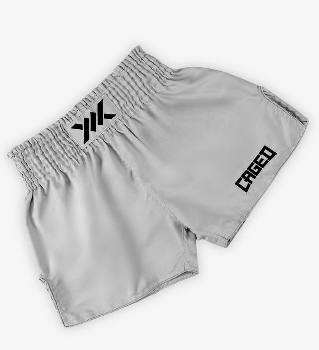 Caged Muay Thai Shorts Classic - Hellgrau/Schwarz