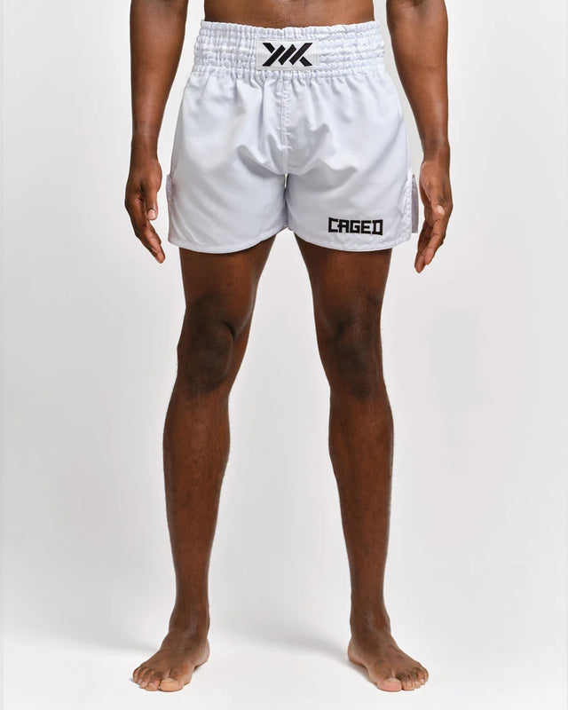 Caged Muay Thai Shorts Classic - Weiss/Schwarz