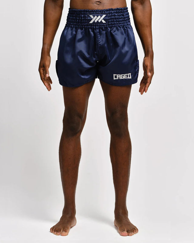 Caged Muay Thai Shorts Classic - Navy Blau/Weiss