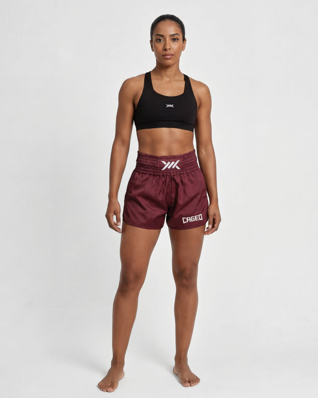 Caged Muay Thai Shorts Classic - Bordeauxrot vrouw
