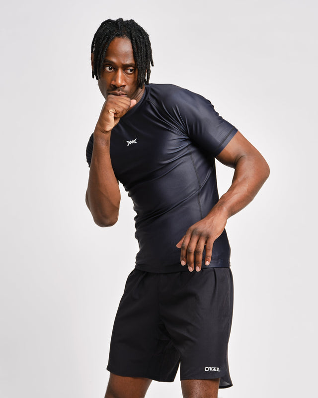 Caged Rashguard Tactical Kurzarm – Schwarz