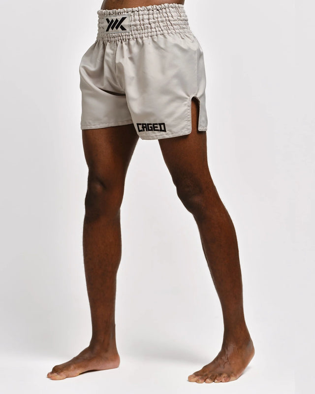 Caged Muay Thai Shorts Classic - Hellgrau/Schwarz