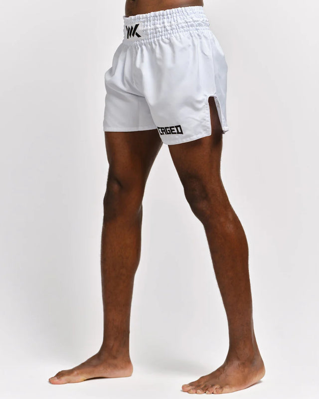 Caged Muay Thai Shorts Classic - Weiss/Schwarz