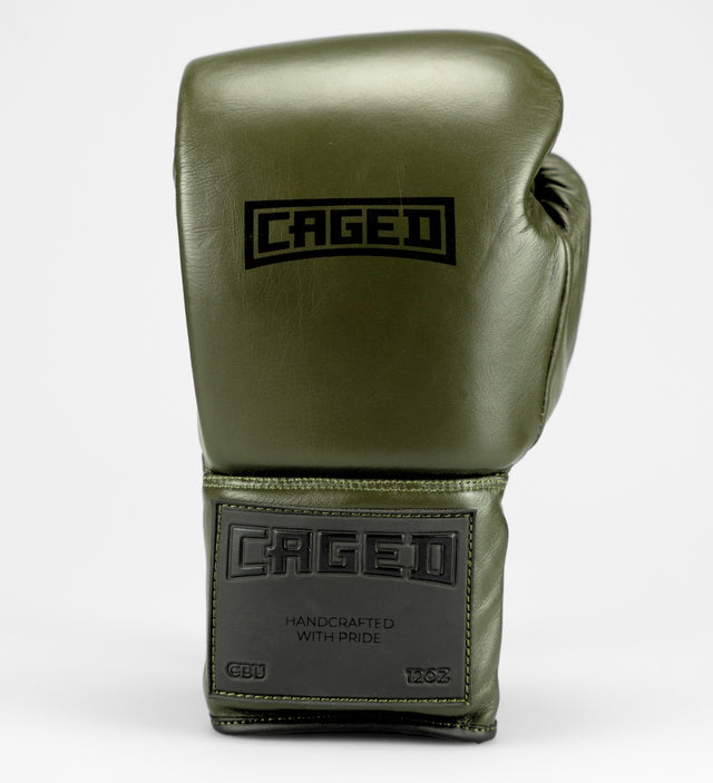 Caged Boxhandschuhe 'X' Series Schnürung - Khaki Grün/Schwarz