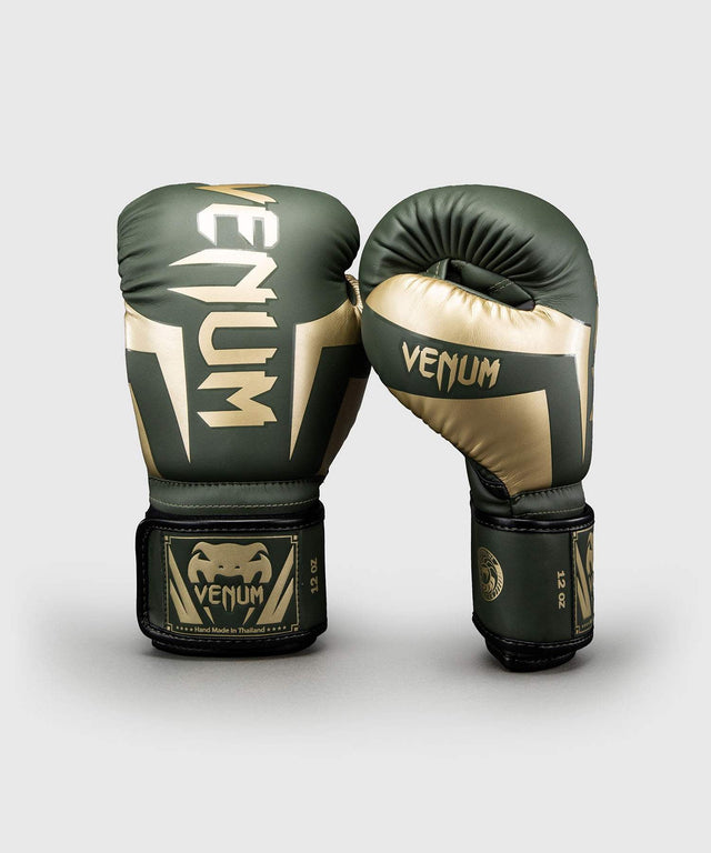 Venum Boxhandschuhe Elite – Khaki-Grün/Gold