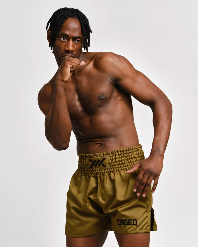Caged Muay Thai Shorts Classic - Khaki Grün/Schwarz