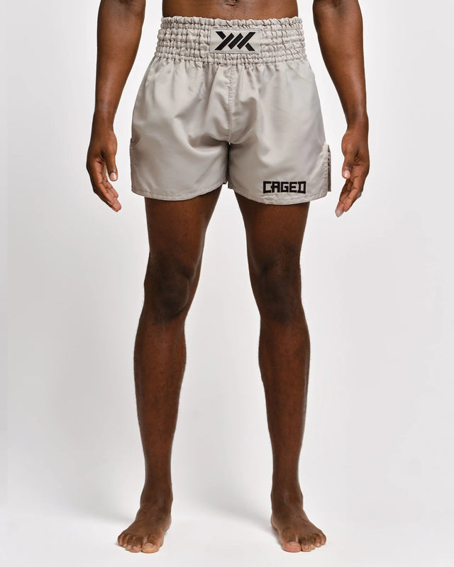 Caged Muay Thai Shorts Classic - Hellgrau/Schwarz