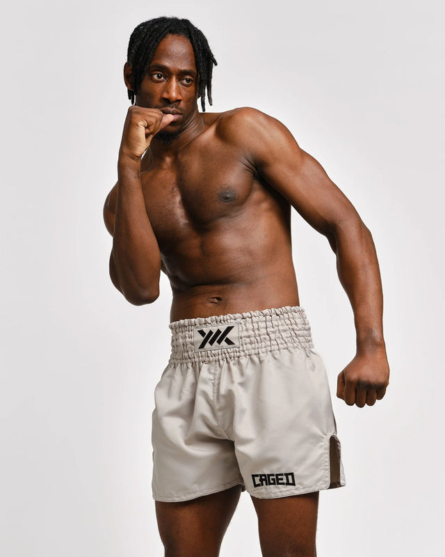 Caged Muay Thai Shorts Classic - Hellgrau/Schwarz