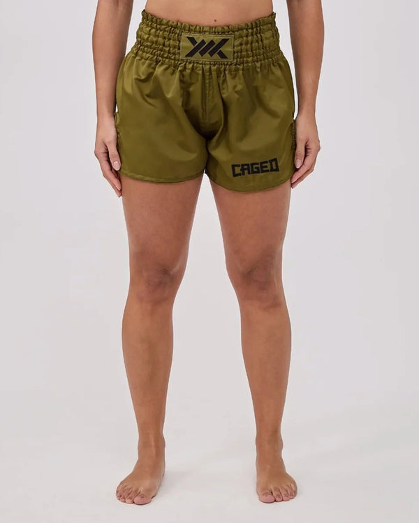 Caged Muay Thai Shorts Classic - Khaki Grün/Schwarz