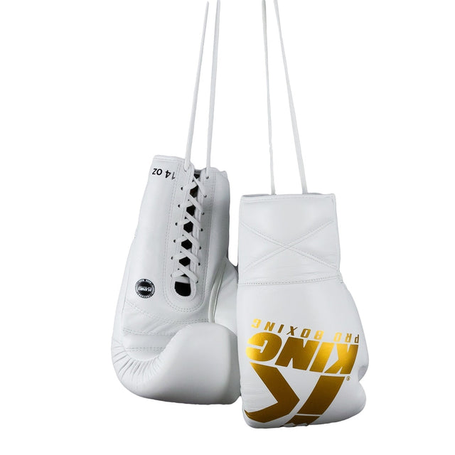 King Pro Boxing Boxhandschuhe XK mit Schnürverschluss – Weiss/Gold