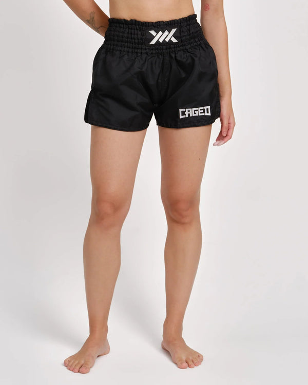 Caged Muay Thai Shorts Classic - Schwarz/Weiss