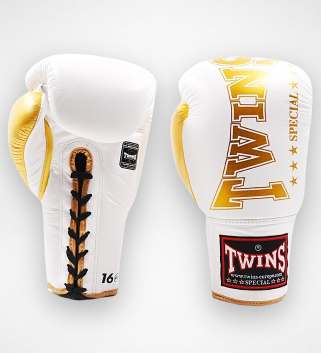 Twins Boxhandschuhe BGVLL8 mit Schnürverschluss - Weiß/Gold