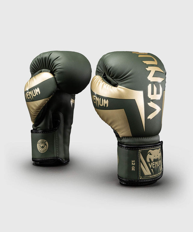 Venum Boxhandschuhe Elite – Khaki-Grün/Gold