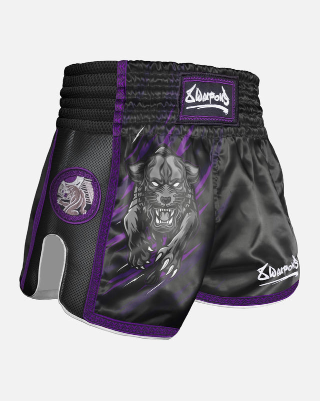 8 WEAPONS Muay Thai Shorts Beastial Panther - Schwarz/Lila