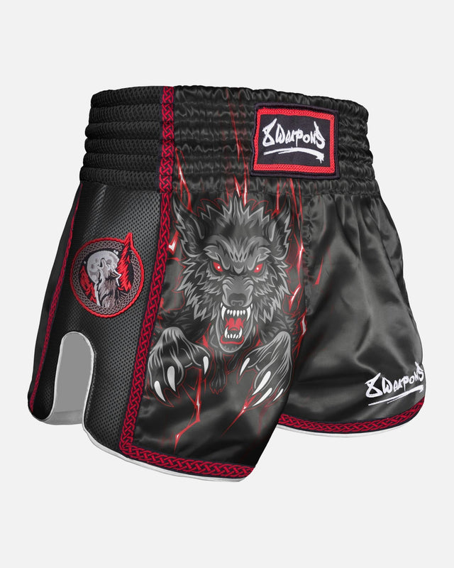 8 WEAPONS Muay-Thai-Shorts Beastial Wolf - Schwarz/Rot
