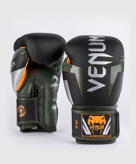Venum bokhandschoenen Elite - Zwart/Zilver/Kaki